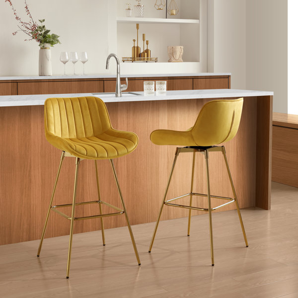 Neuhaus Swivel Upholstered Counter Stool Set of 2 Everly Quinn Color Yellow